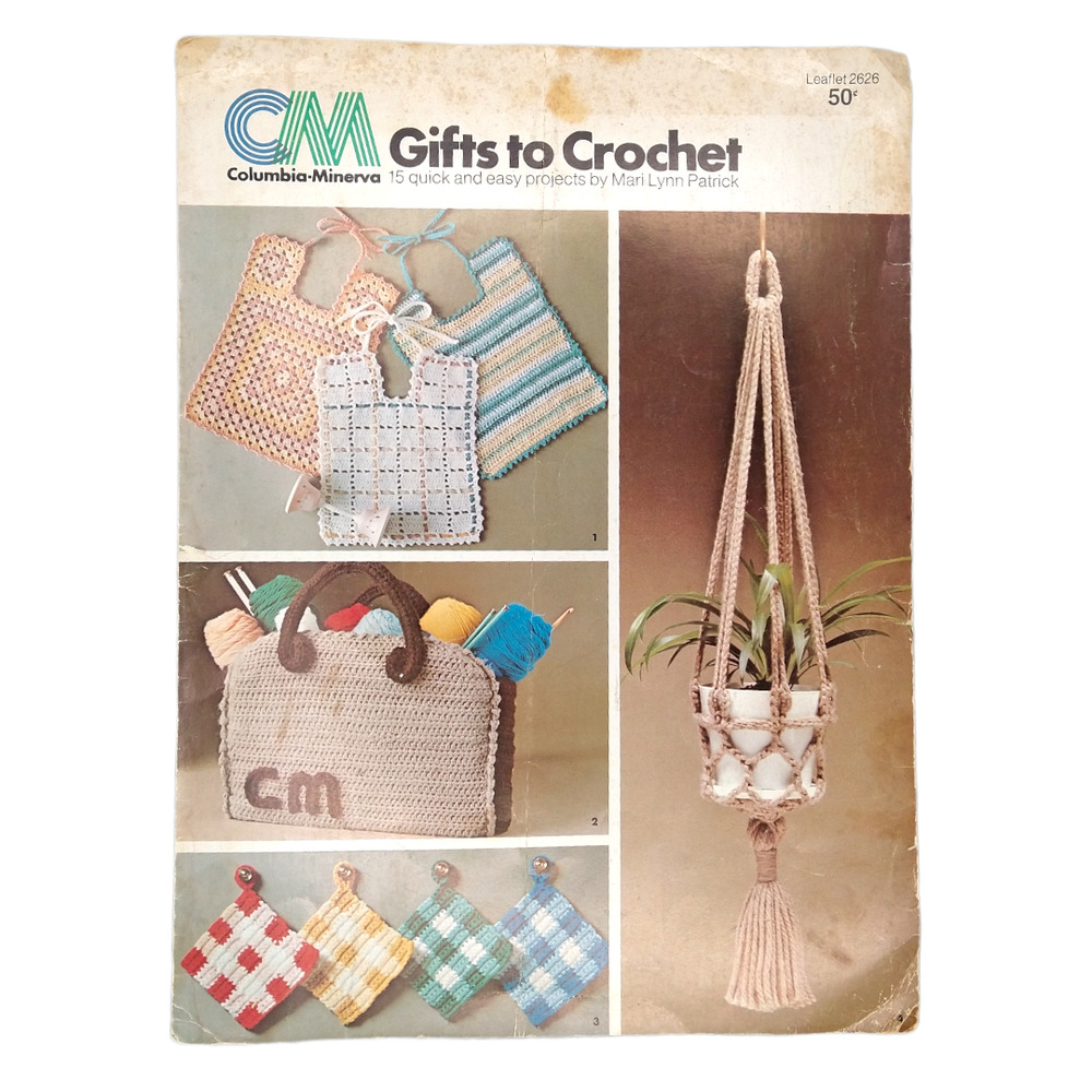 Vintage Crocheted Gift Instruction Leaflet Slippers Plant Holder Bibs Pot Holder